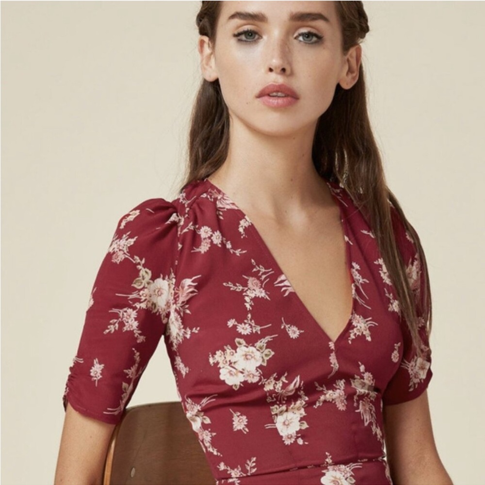 Reformation Red Floral Print Rhoda Mini Dress Rare - Picture 4 of 5